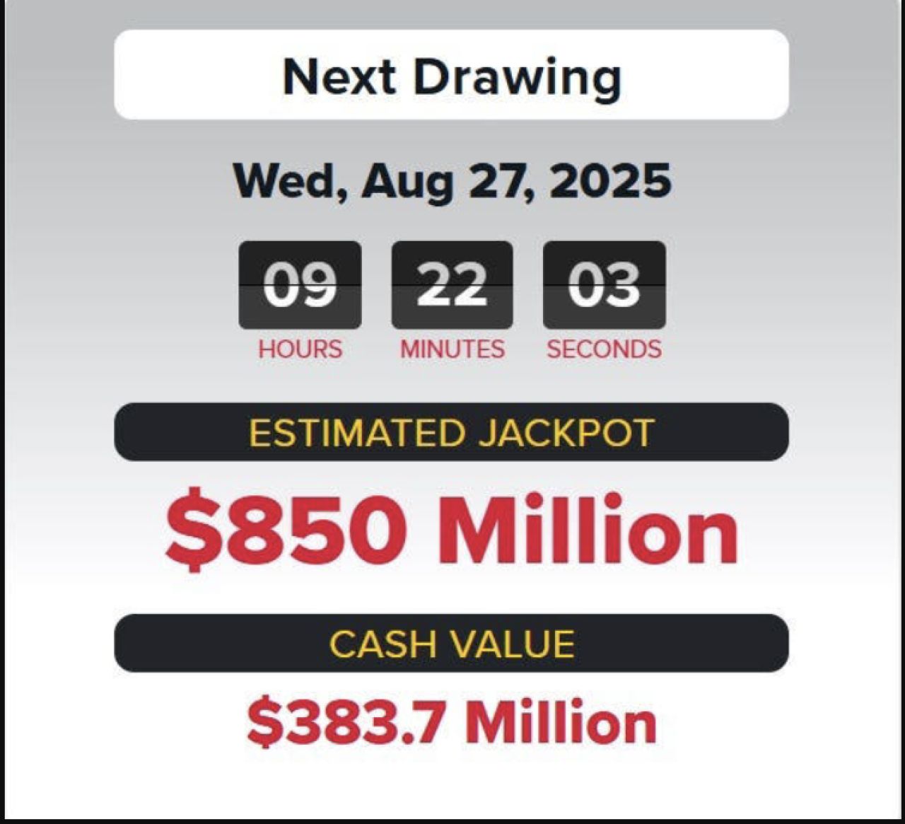 Powerball Jackpot Rockets to $950M After No Winner on Aug. 27